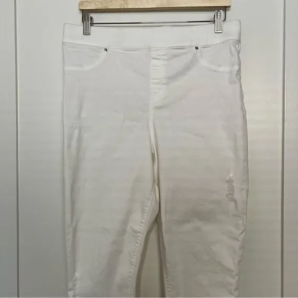 Spanx Jeans Womens XL White Skinny Leg Legging Pull On Distressed Raw Hem Denim - Picture 2 of 16